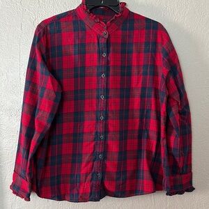 Lands End Women’s Plaid Red Cotton Flannel Top Large Petite (14/16) Holiday